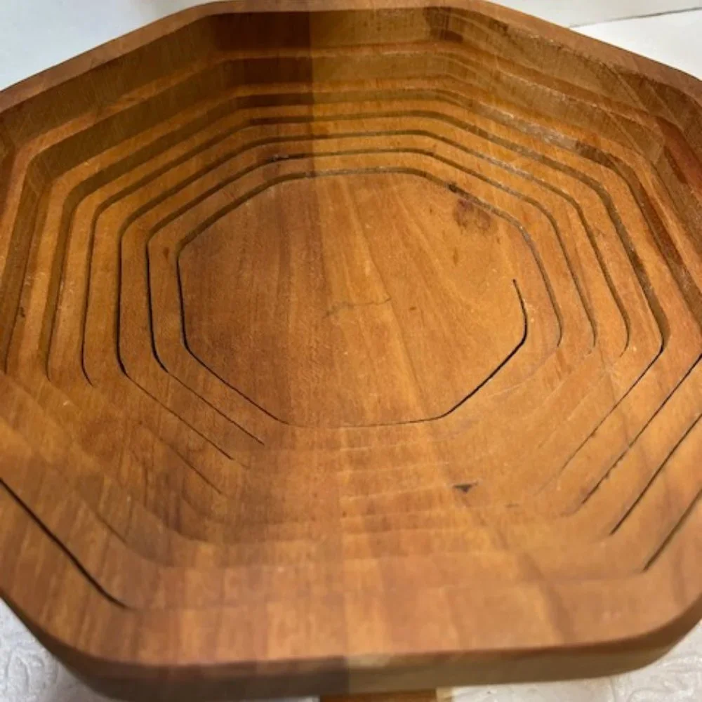 VTG Collapsible Octagon Wooden Fruit Bowl Basket Expandable, Foldable w/Handles